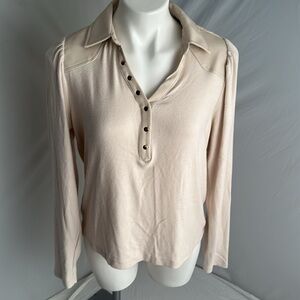 Robertson and Rodeo Irina cream long sleeve leather trim snap front top